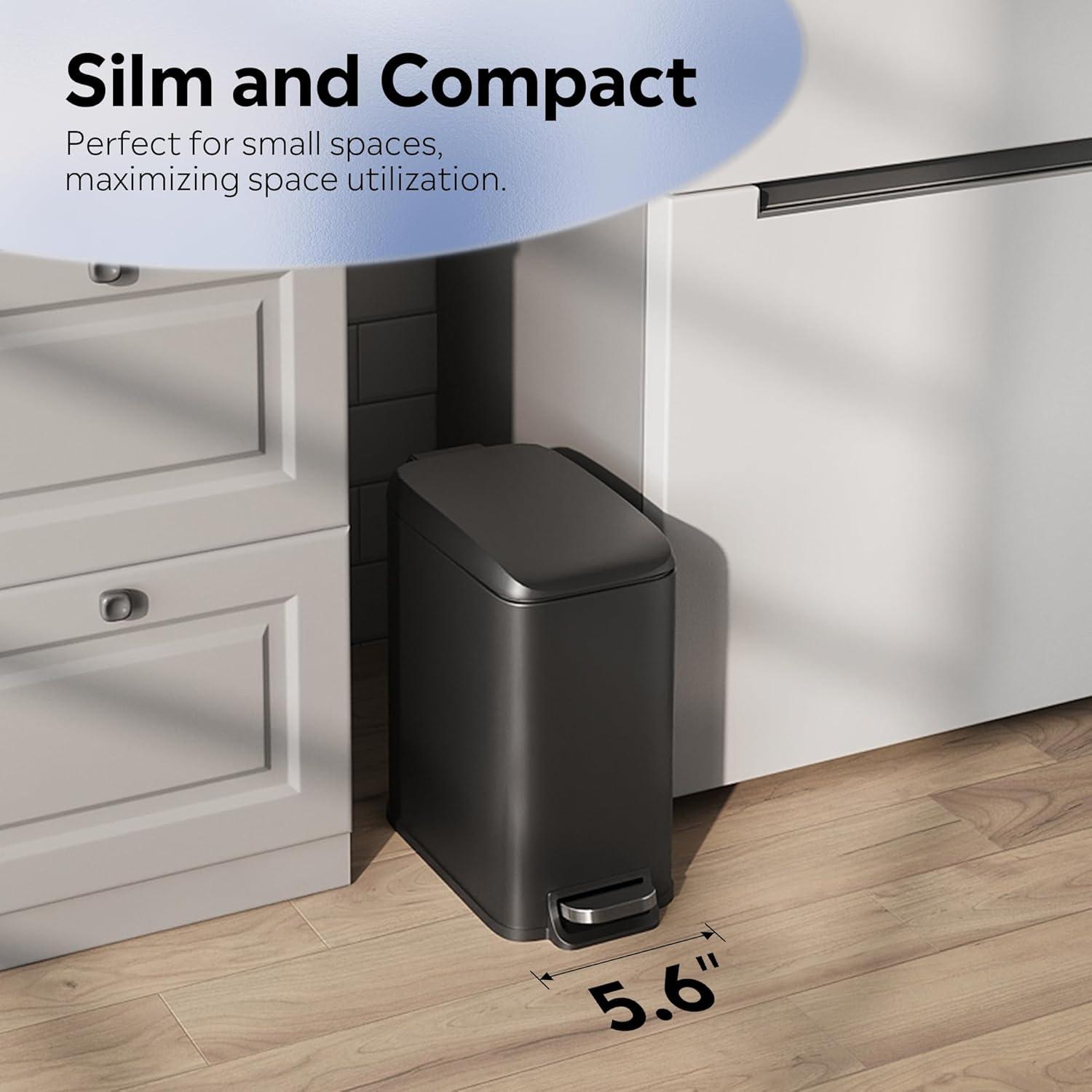 FDW Bathroom Trash Can With A Lid 1.3 Gallon  (5 L) Small Trash Bin Step Pedal Garbage Can With Removable Bucket Slim For Small Spaces For Bathroom,Bedroom,Kitchen,Office