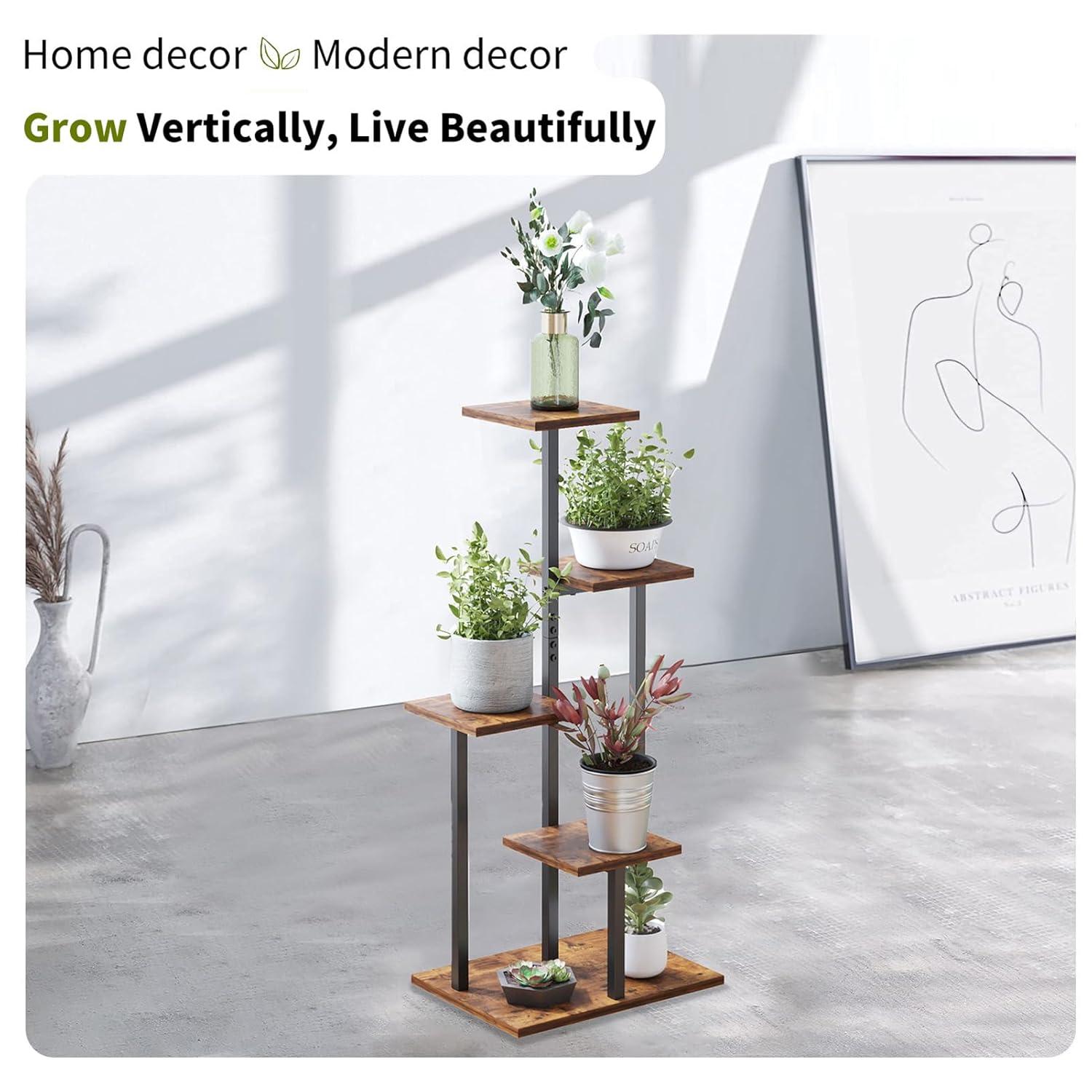 4 Tier Plant Stand Indoor, Tiered Plant Stands for Indoor Plants Multiple, Corner Flower Stand for Living Room, Multi-Layer Vintage Design Plant Shelf