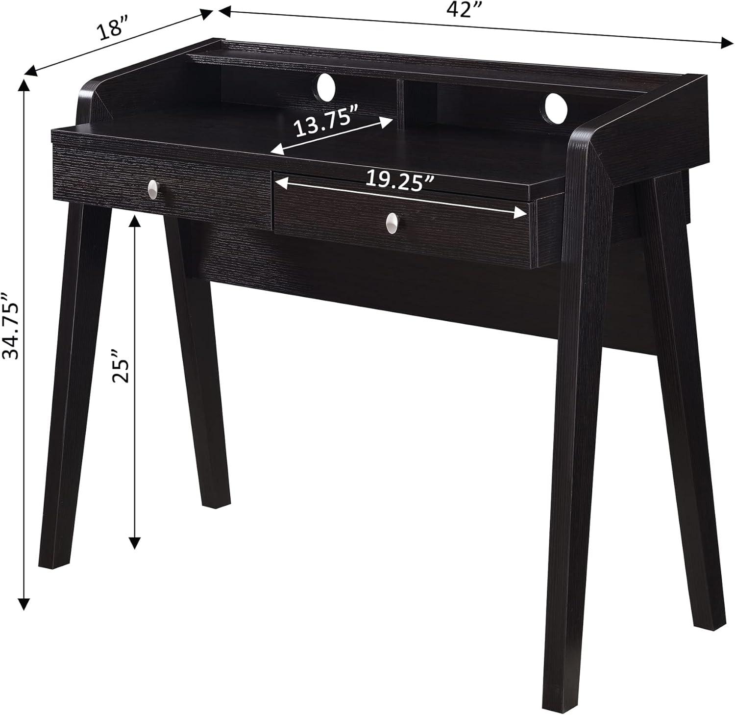 Convenience Concepts Newport 34.75 in. Tall Deluxe 2 Drawer Desk with Shelf, Espresso, All Ages