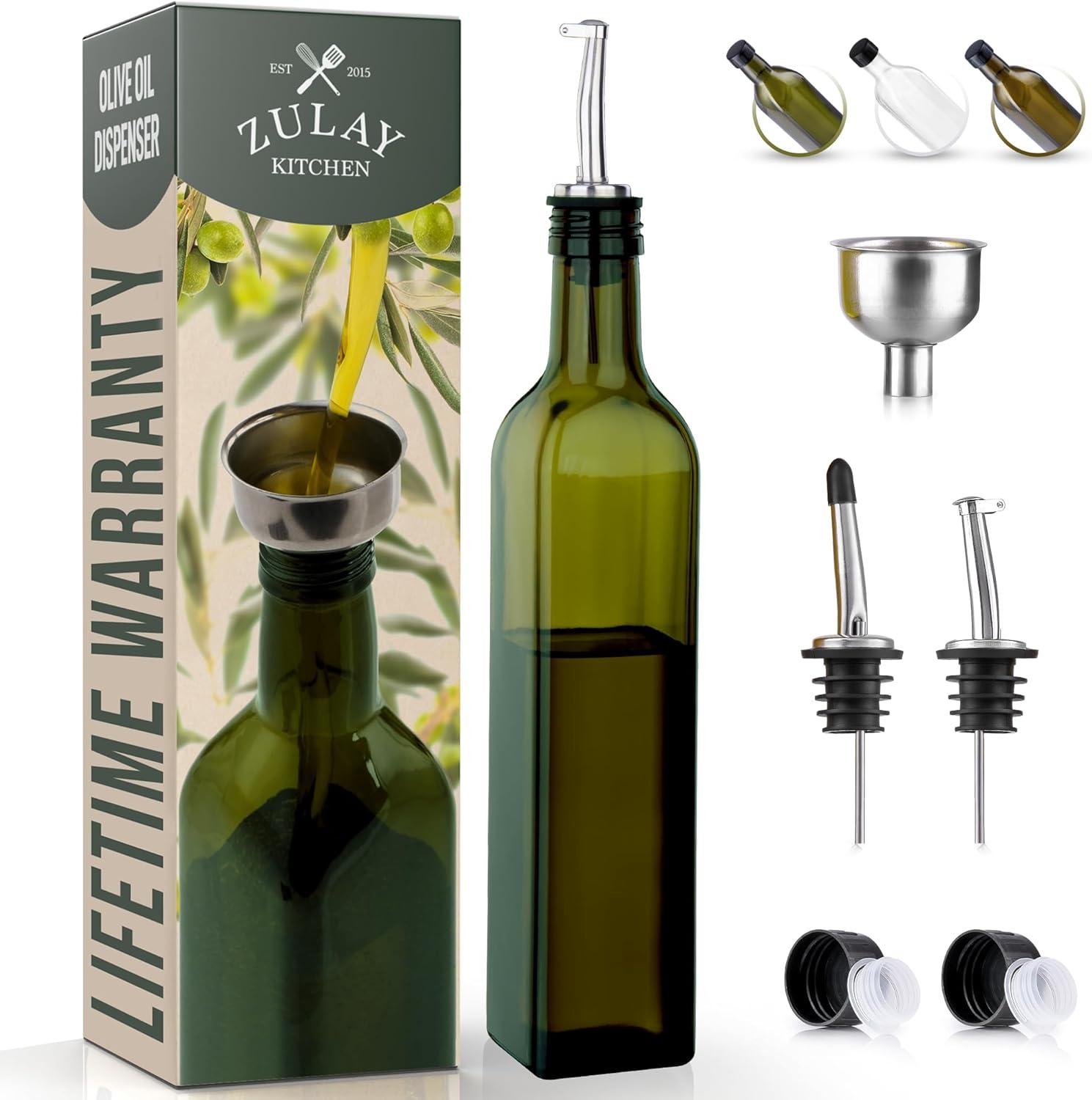 Zulay Kitchen Olive Oil Bottle Dispenser with Pour Spout Funnel and Cork 8 pc Set 17 oz