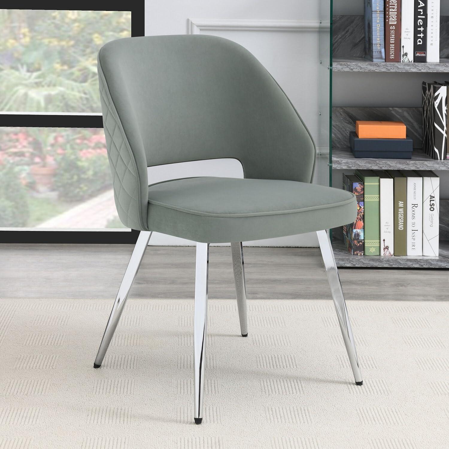 Gray Velvet Upholstered Side Chair with Chrome Legs