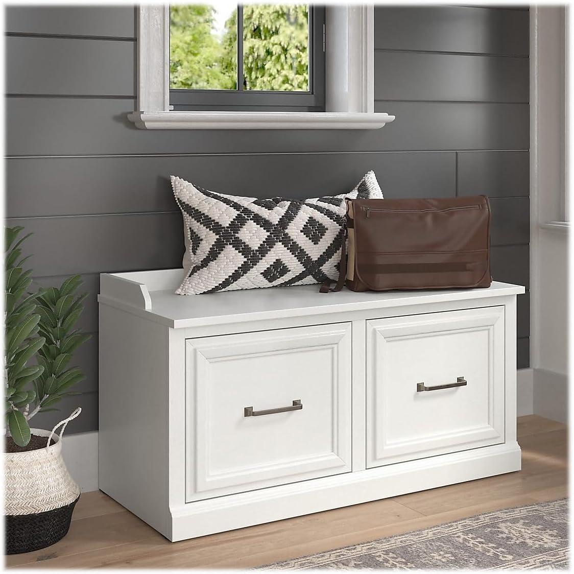 Woodland 40W Shoe Storage Bench with Doors in White Ash - Engineered Wood