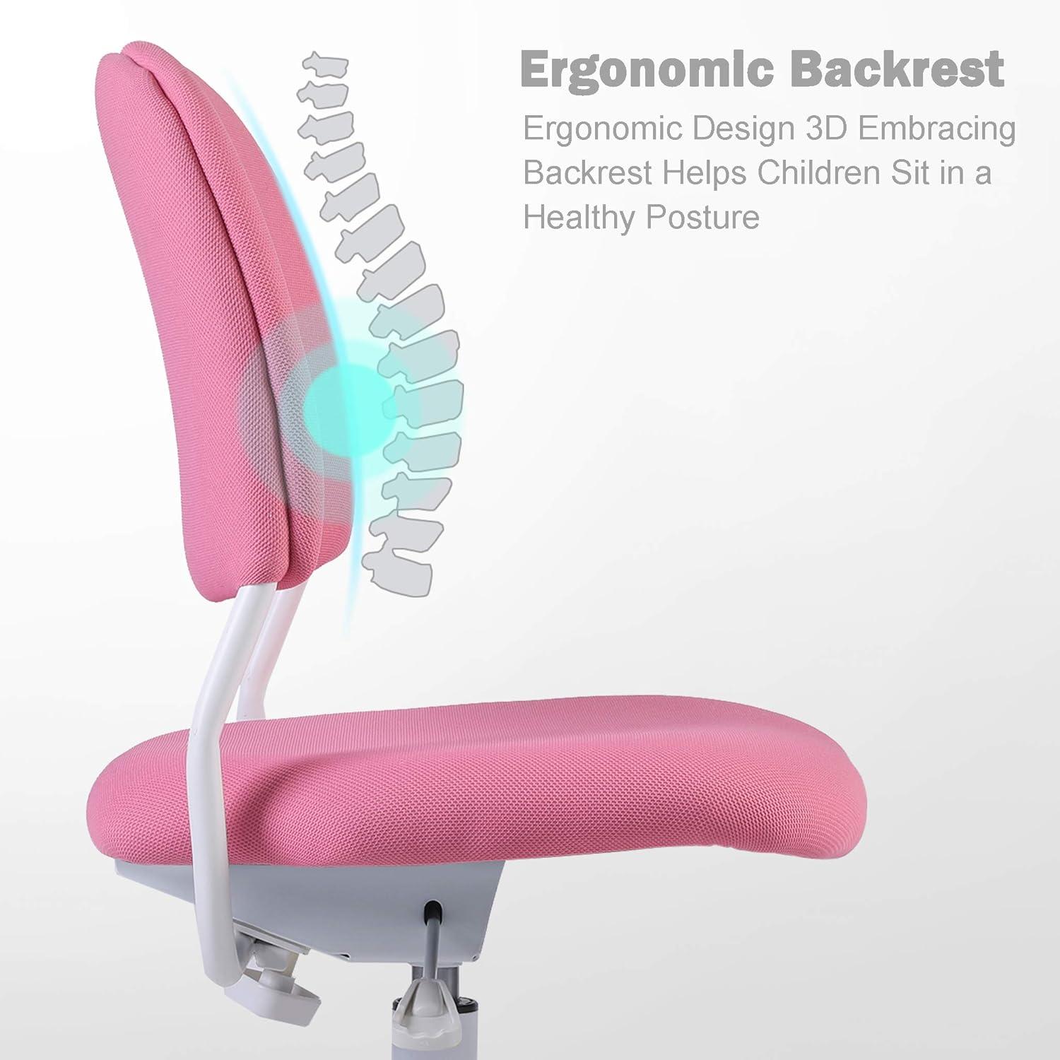 Ergonomic Kids Desk Chair, Child's Children Student Study Office Computer Chair, Adjustable Height and Seat Depth, W/Slipcovers, Detachable Footrest and Lumbar Support (Pink, W/Chair Slipcovers)
