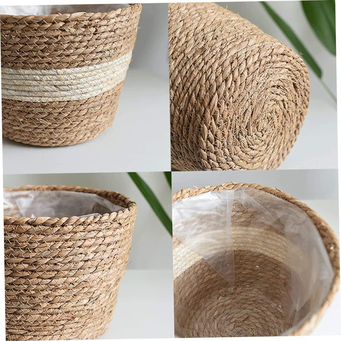 Natural Seagrass Cylindrical Planter with Plastic Liner