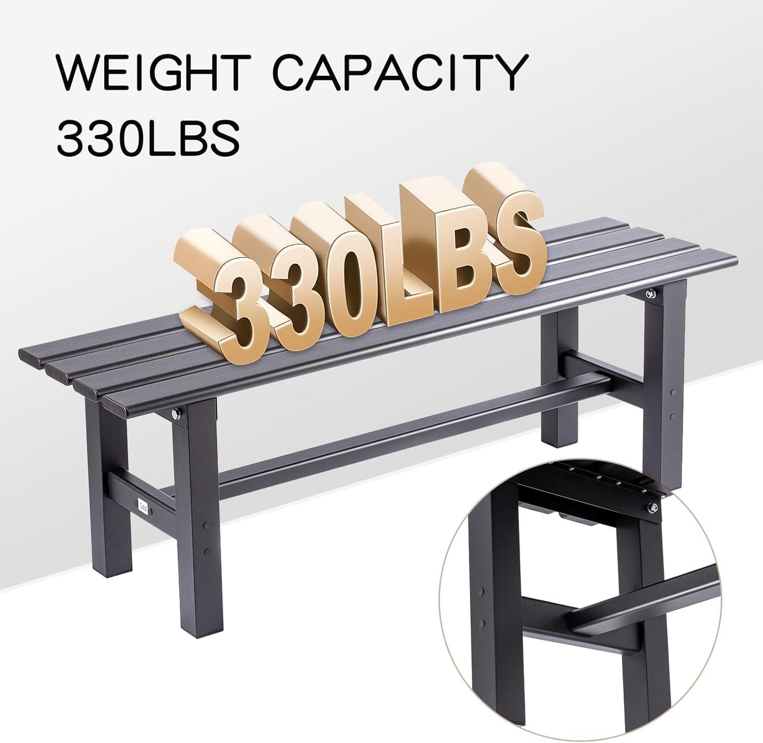 TECSPACE 47 Inches Aluminum Outdoor Weatherproof Bench Backless, 330 LBS Bearing Capacity Garden Porch Bench, Black