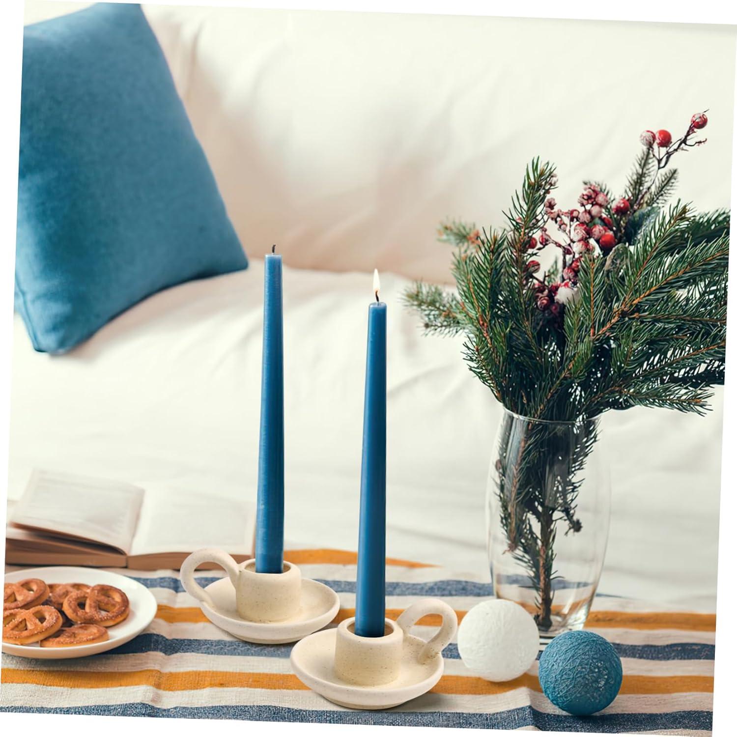 2Pcs Ceramic Candlestick Nordic Style Candleholder Desktop Candle Stand