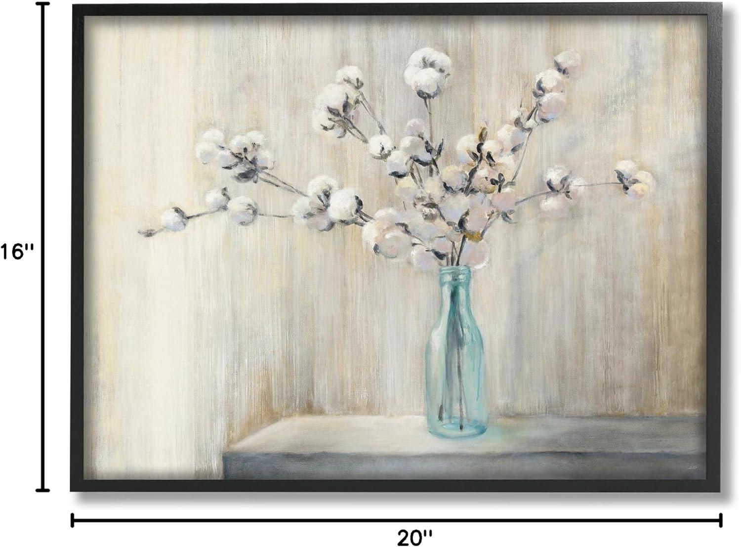 Stupell Industries Beautiful Cotton Flower Grey Brown Painting Framed Giclee Texturized Art by Julia Purinton