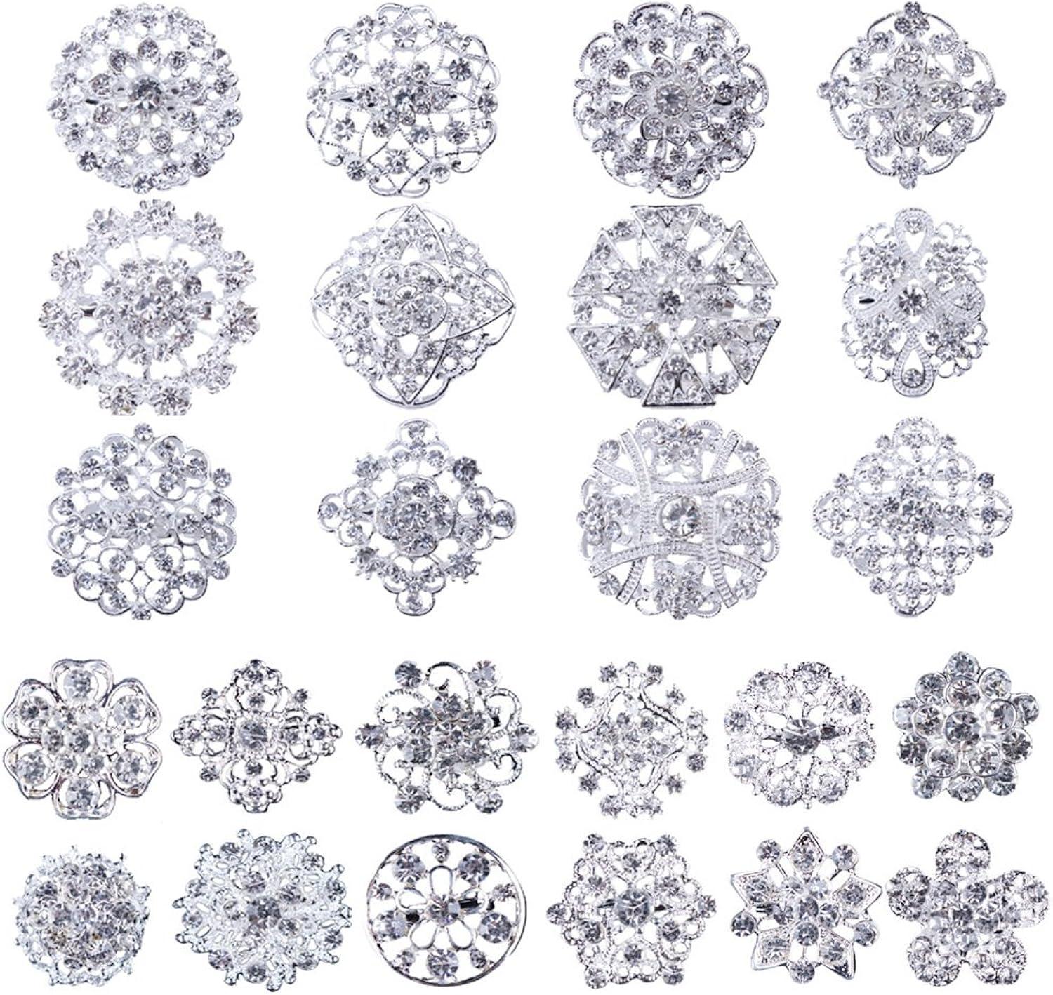 24Pcs Crystal Rhinestones Brooch Pin Rhinestone Decoration Bouquet Supplies