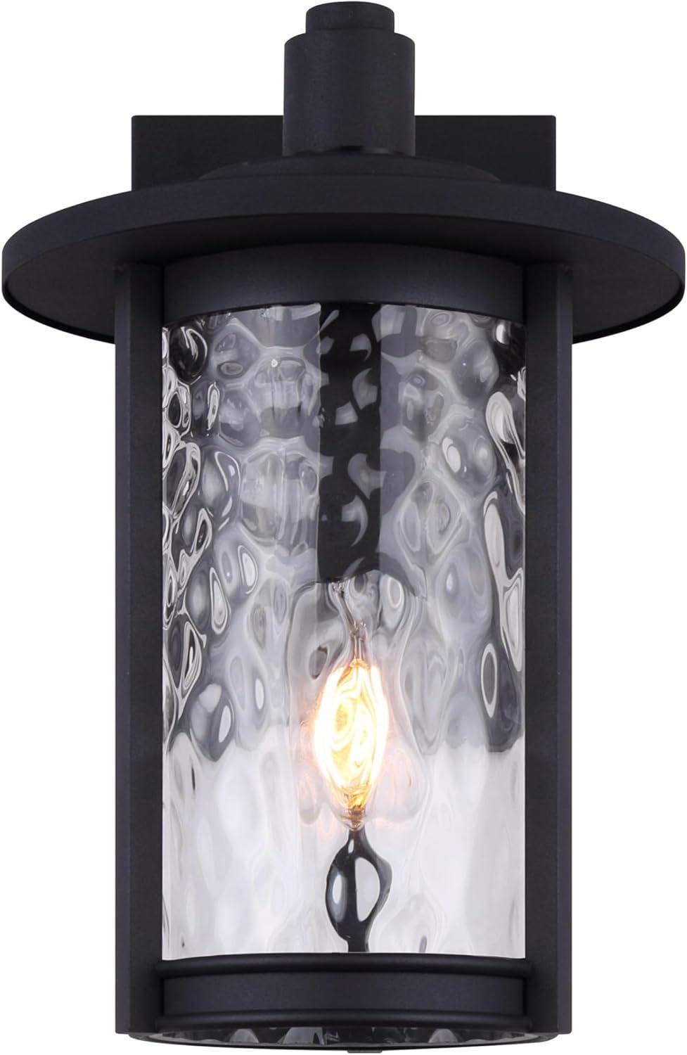 Leon Black Outdoor Wall Sconce with Watermark Glass