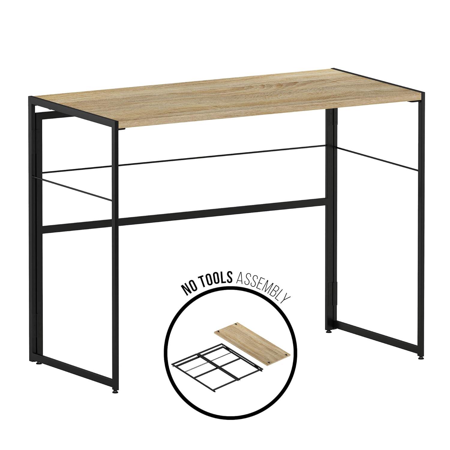 Furinno Riau No Tool Metal Frame Computer Desk, Sonoma Oak/Black