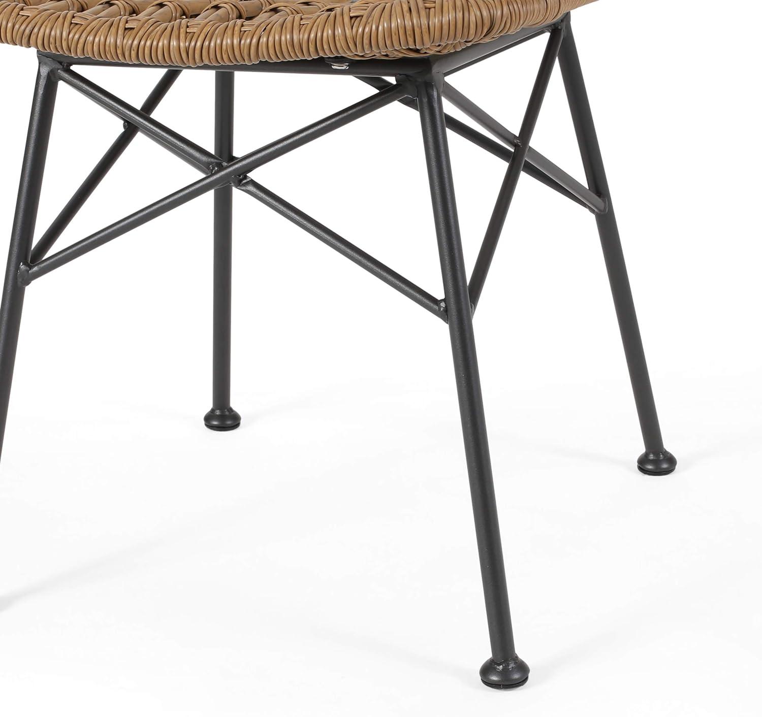 GDFStudio Outdoor Wicker Dining Chair (Set of 2), Light Brown and Black