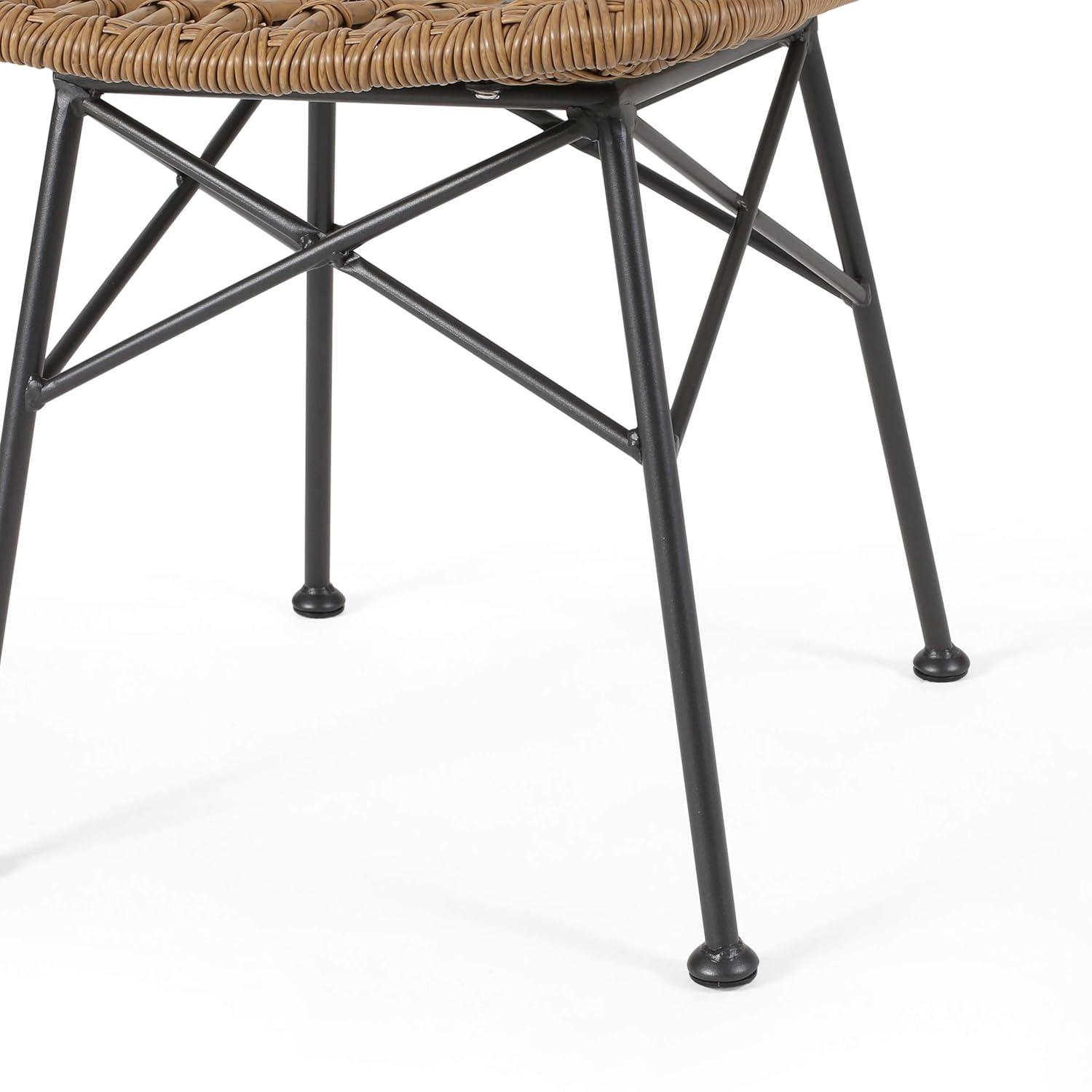 GDFStudio Outdoor Wicker Dining Chair (Set of 2), Light Brown and Black