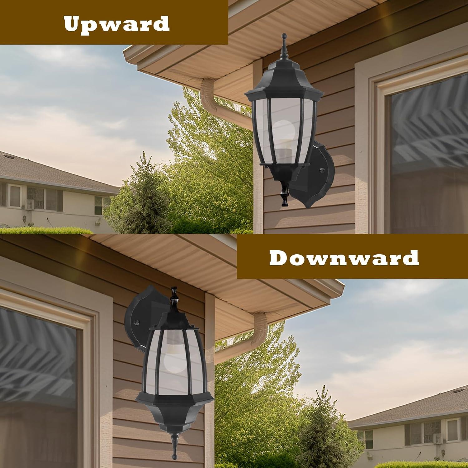 Outdoor Wall Sconces, 2-Pack Wall Lights Fixture, Exterior Farmhouse Porch Light With Hammered Metal Shade, Anti-Rust Waterproof Black Outside Barn Light For Front Porch Patio Garage Gazebo House