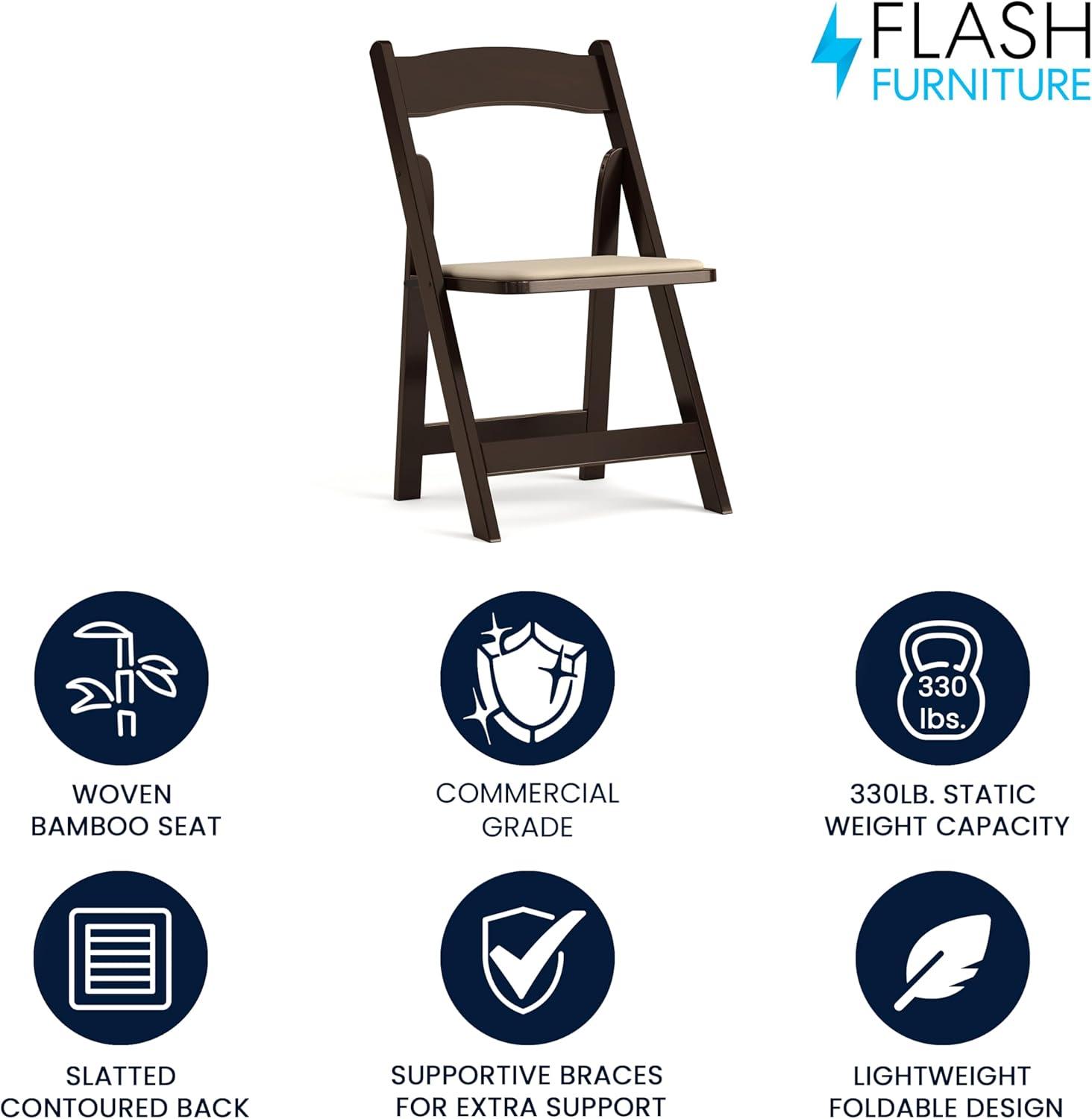 Flash Furniture HERCULES Series Fruitwood Wood Folding Chair with Vinyl Padded Seat