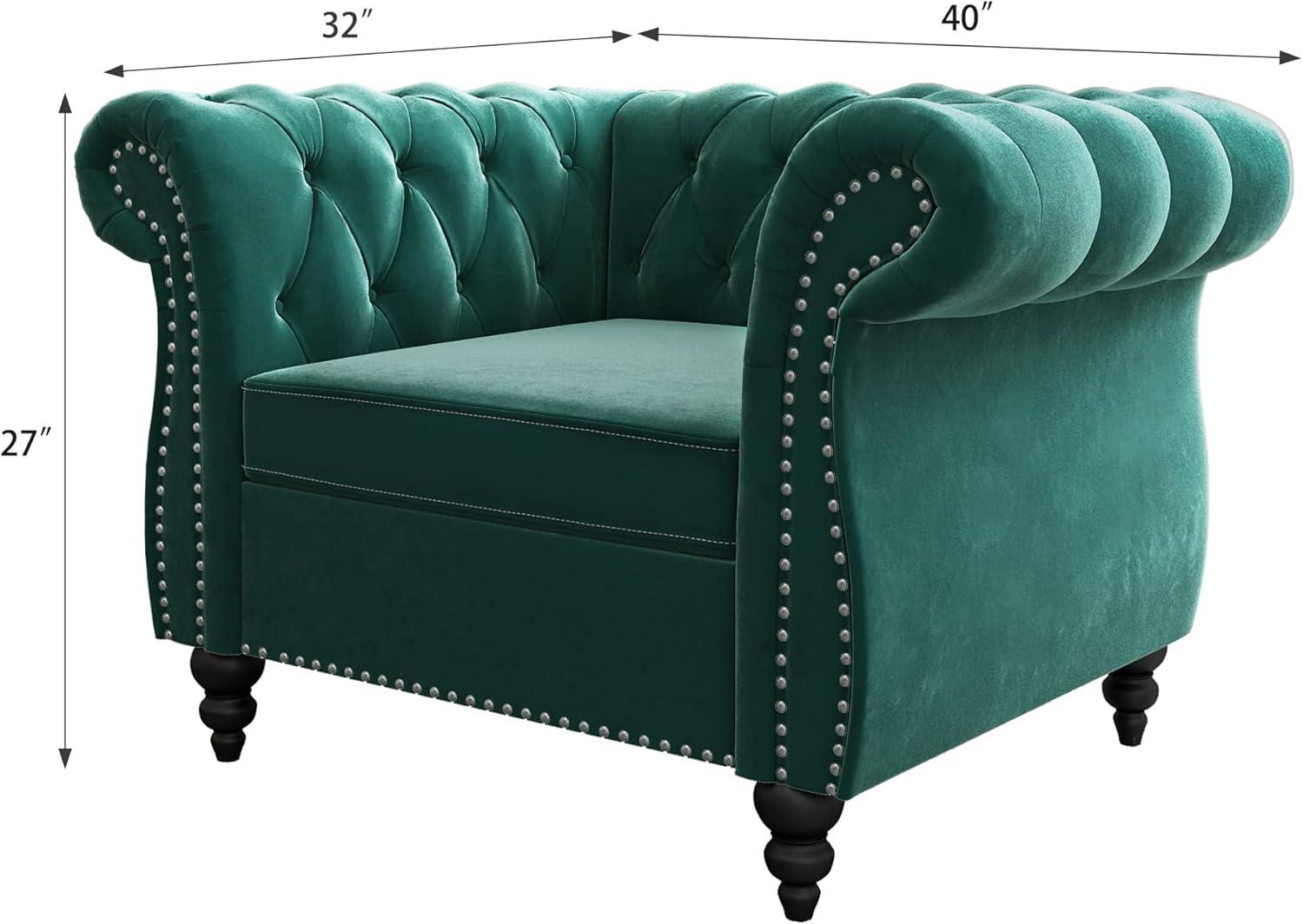 Green Velvet Chesterfield Accent Chair with Nailhead Trim