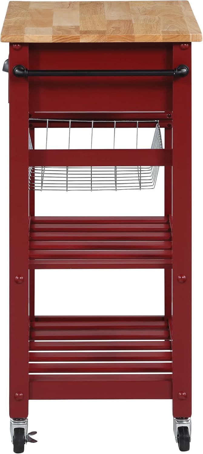 Hampton Engineered Wood Kitchen Cart With Wood Top and Red Base