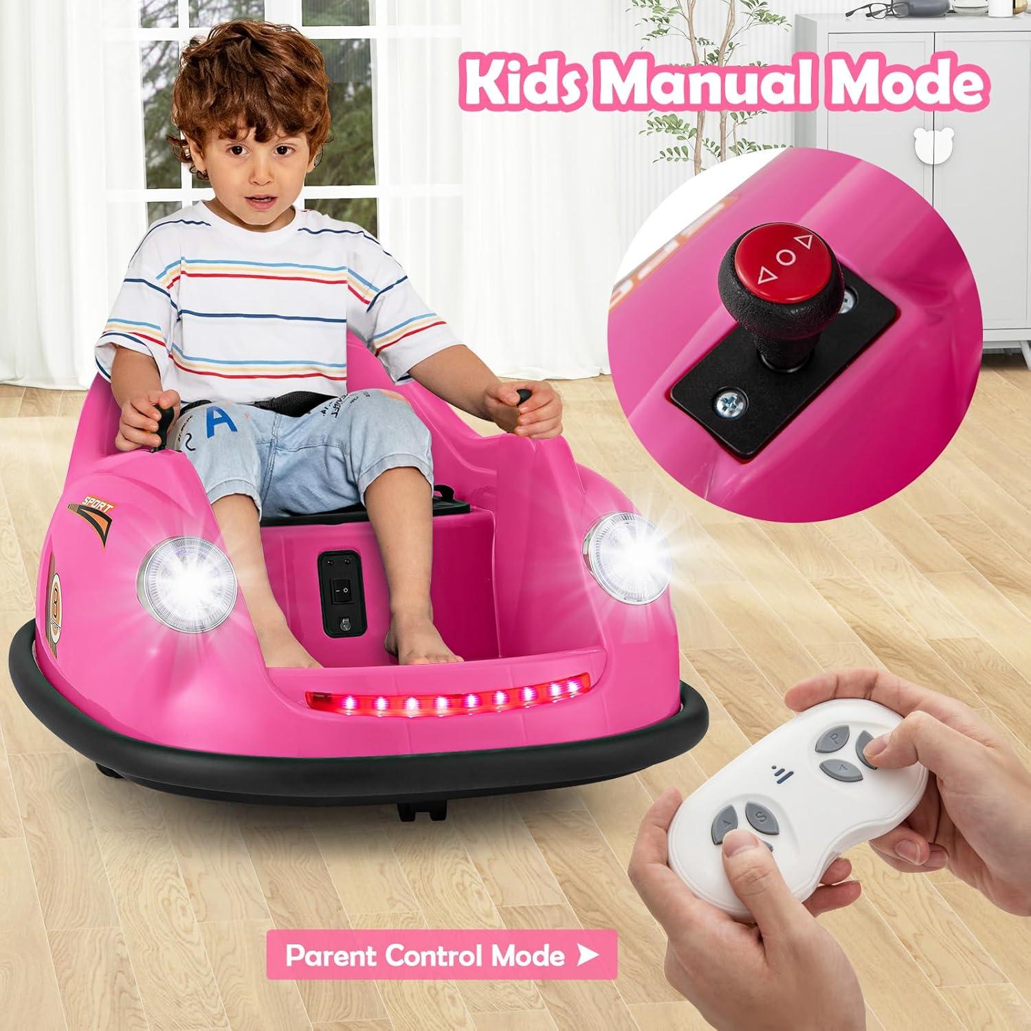 Gymax 12V Electric Kids Ride on Bumper Car Battery Powered Bumping Car w/ Remote Control Pink