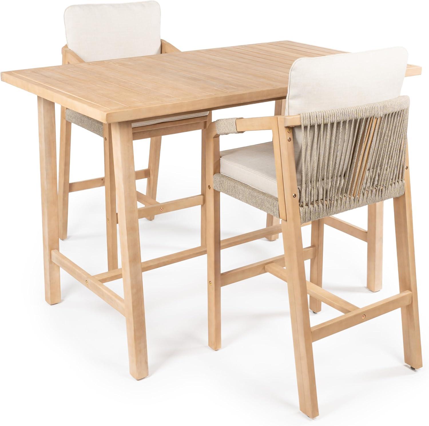 Porto 2-Person Beige and Light Teak Acacia Wood Bar Set