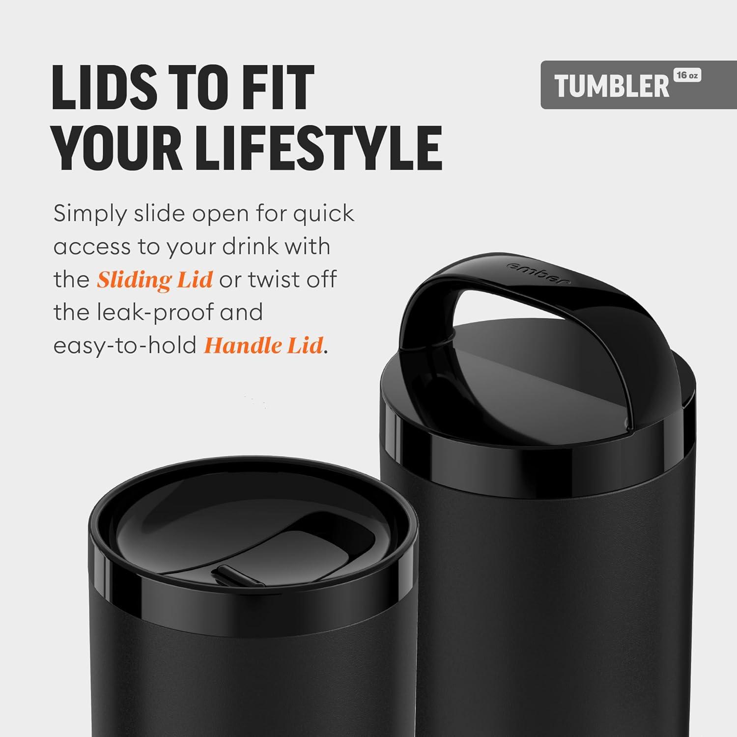 Ember 16oz Temperature Control Smart Tumbler Mug Slate Black: Stainless Steel, Hand Wash, Hot Beverages