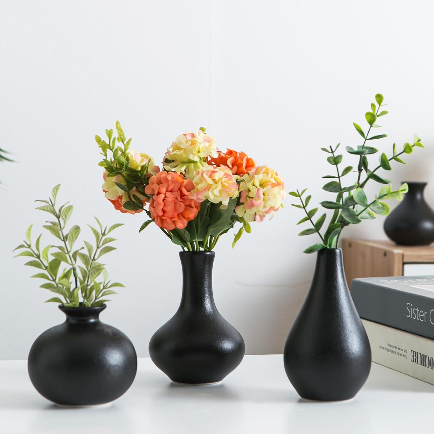 Ivy Bronx Small Black Vases, Ceramic Bud Vase Set Of 5, Mini Pottery Vases For Pampas Grass, Flowers, Decorative Vases (Set of 5)