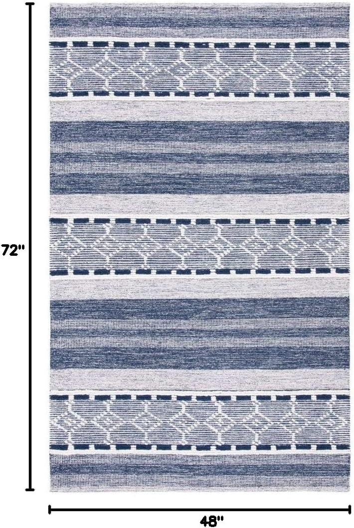 Striped Kilim STK522 Hand Woven Area Rug - Navy/Ivory - 4'x6' - Safavieh.