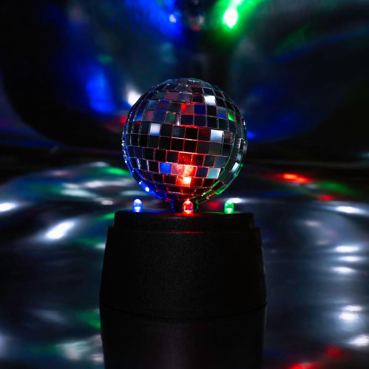 Fizz Creations Mini Mirror Ball, 5-Inch Tall Disco Ball & Stand, Battery Powered Party Light