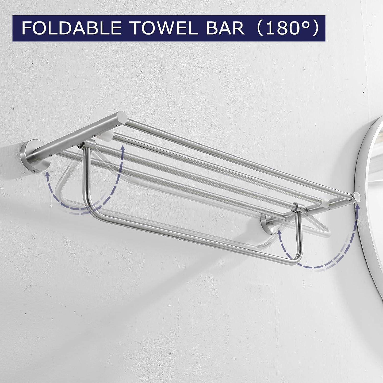 Bathroom Towel Rack，Stainless Steel Towel Shelf with Towel Bar 24-Inch Towel Holder for Bathroom Wall Mounted Towel Storage Organizer for Bathroom & Lavatory（Brushed Silver）