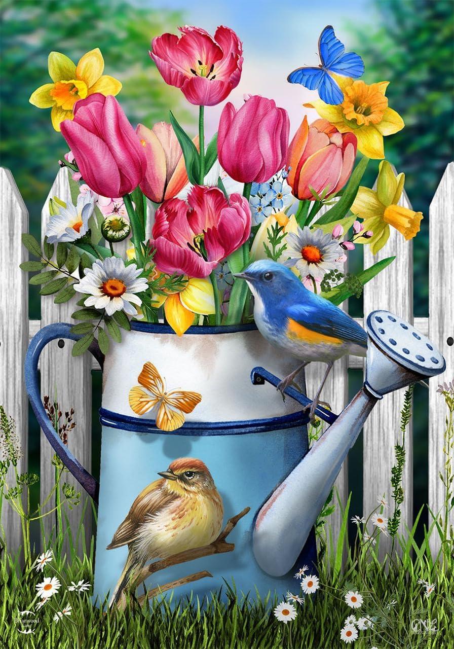Floral Watering Can Spring House Flag 40" x 28" Briarwood Lane