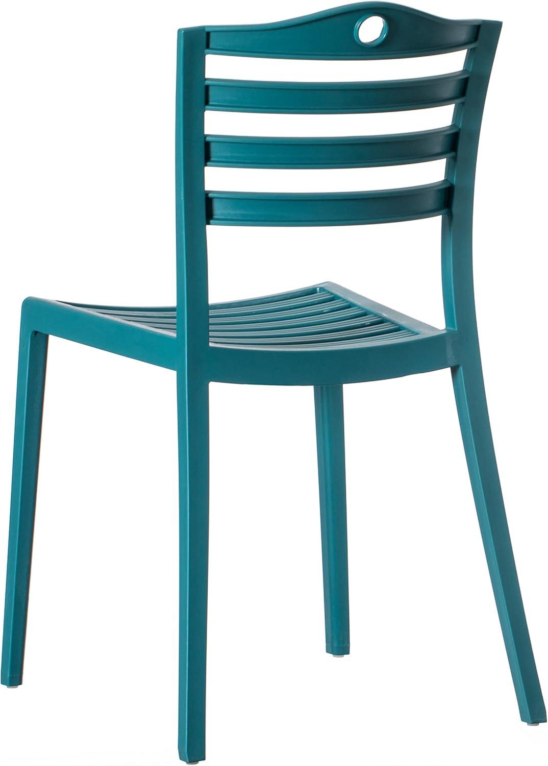 Fabulaxe Plastic Dining Chair with Ladderback Design, Blue