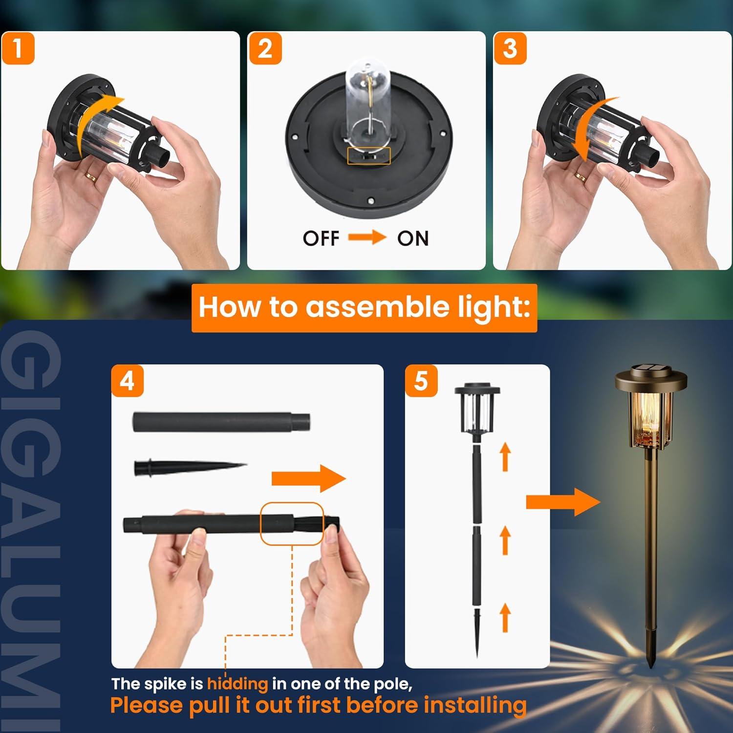 gigalumi 8 Pack Solar Pathway Lights for Garden and Walkway, IP65 Waterproof Outdoor Landscape Lighting, Warm White Solar Powered Decor