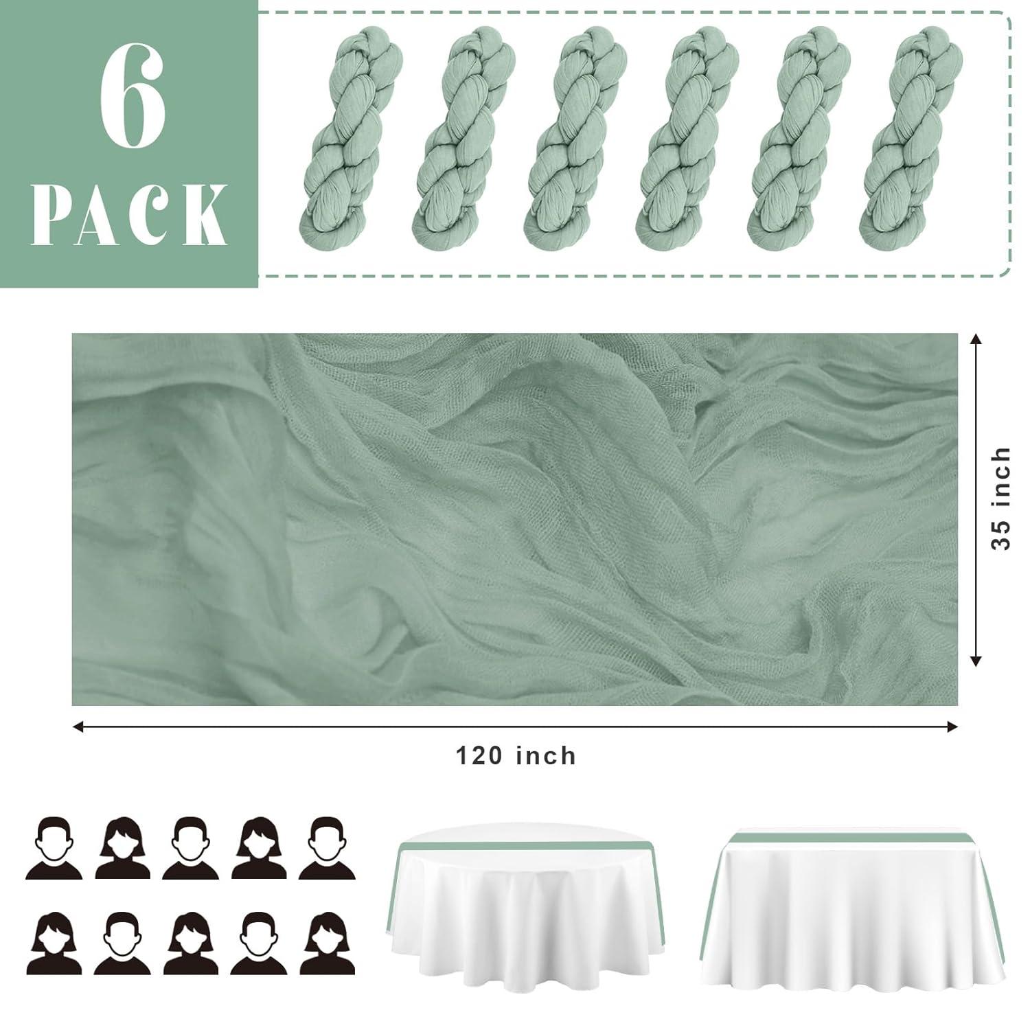 Mint Green Cheesecloth Table Runner 6 Pack 35" Boho Gauze Runner 120 inches Long Tablecloth Runner Rustic Sheer Fabric Bulk for Baby Shower Wedding Bridal Birthday Party Table Decorations