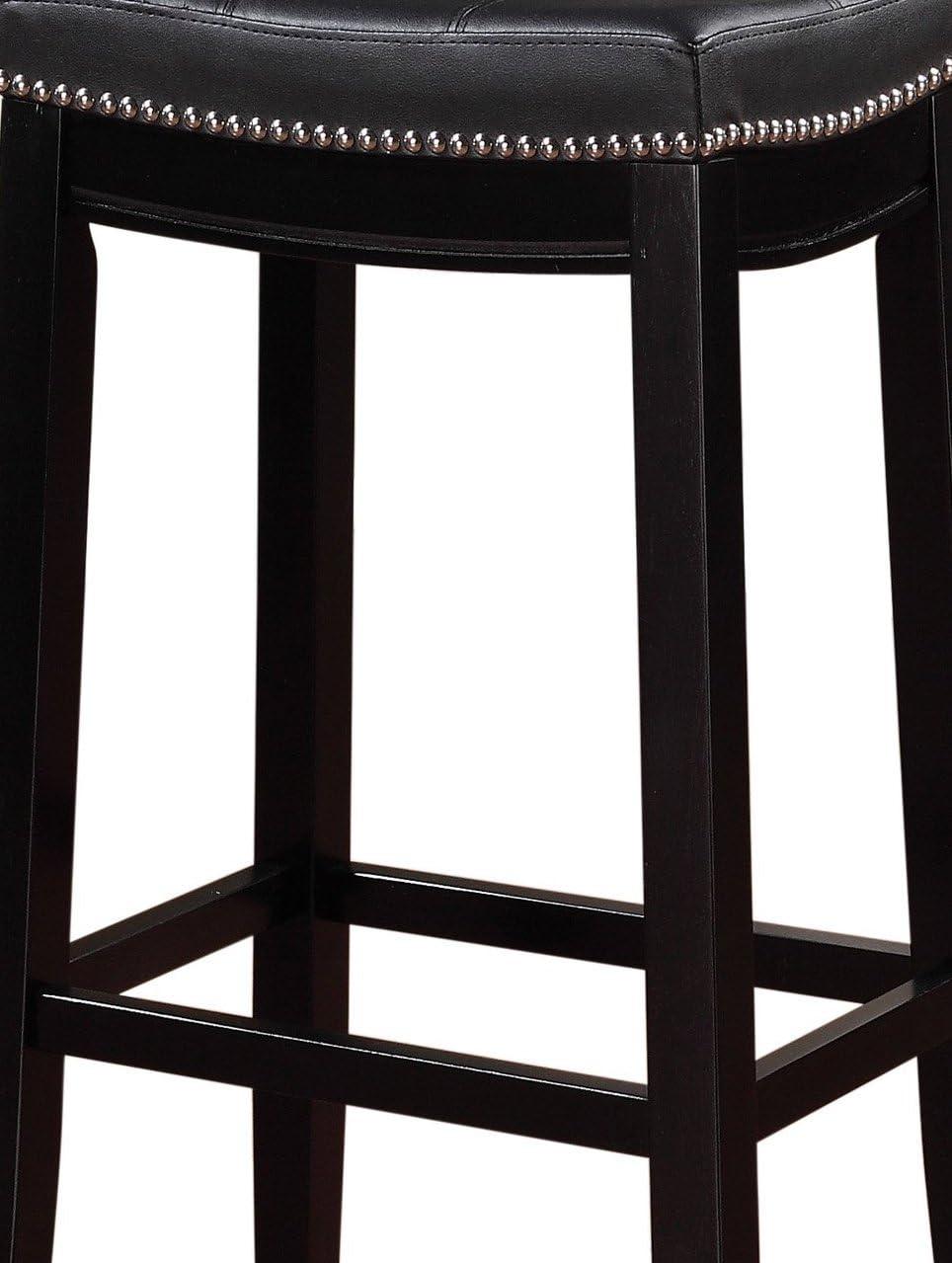 Claridge Backless Faux Leather Nailhead Saddle Barstool Black - Linon: Rubberwood Frame, 32.25" Height