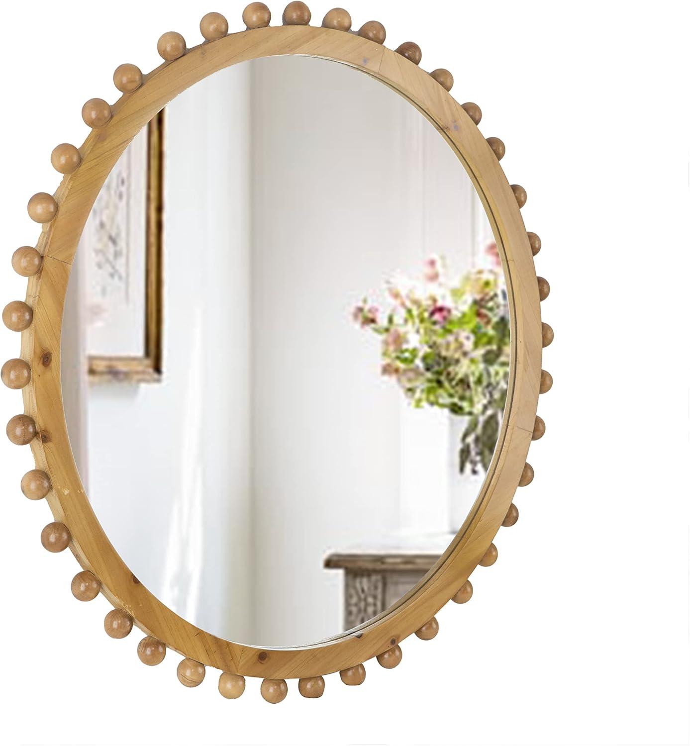 A&B Home Round Beaded Wall Mirror - Farmhouse Circular Wall Mirror with Beaded Wooden Frame, Home Wall Décor, 34" x 2" x 34"
