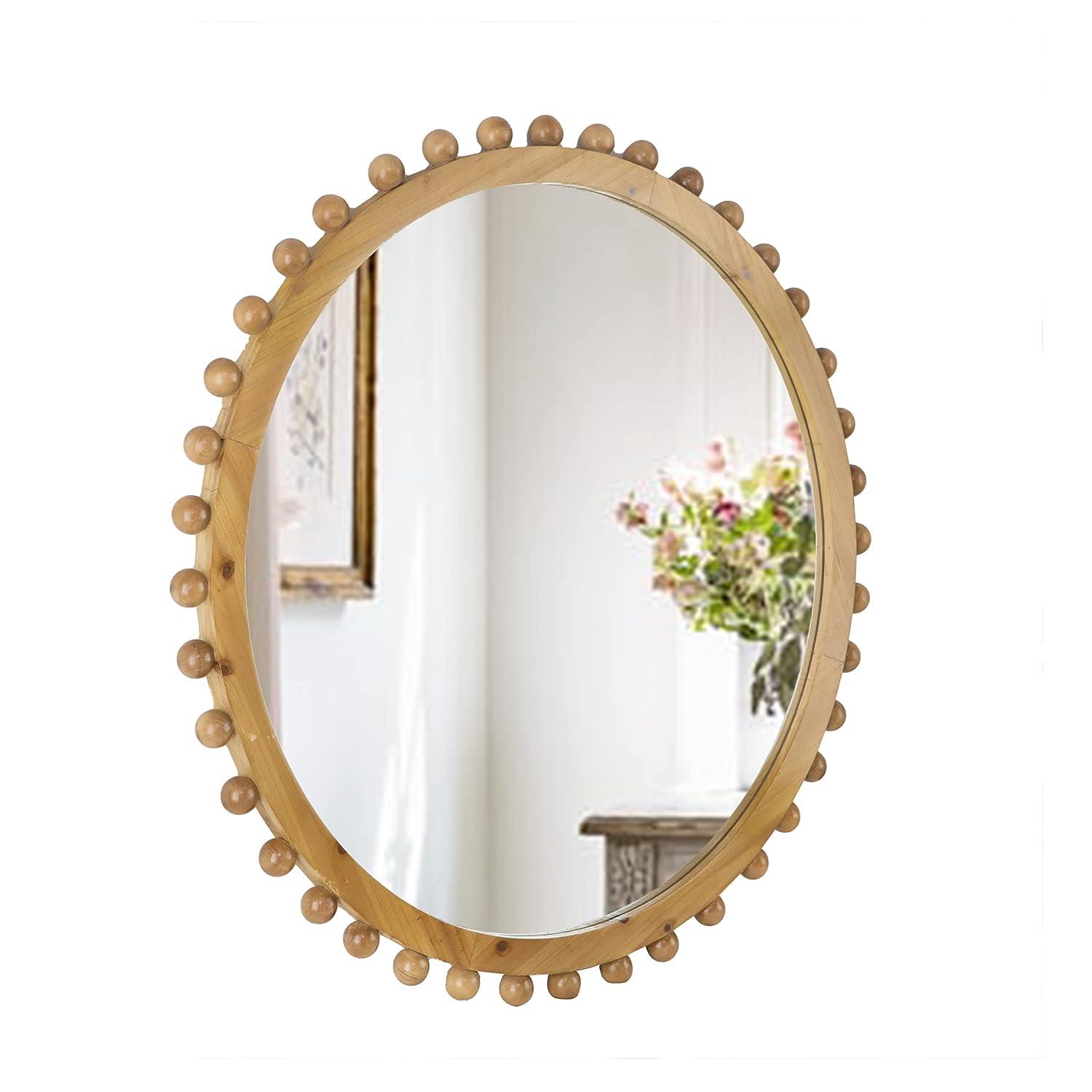 A&B Home Round Beaded Wall Mirror - Farmhouse Circular Wall Mirror with Beaded Wooden Frame, Home Wall Décor, 34" x 2" x 34"