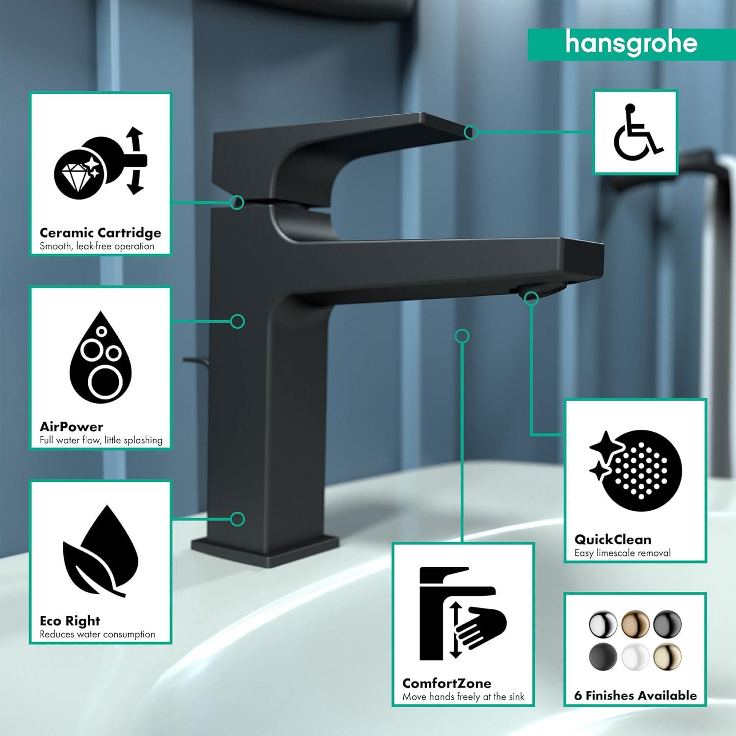 Hansgrohe Metropol Single-Hole Faucet 110 with Lever Handle and Drain Assembly, 1.2 GPM