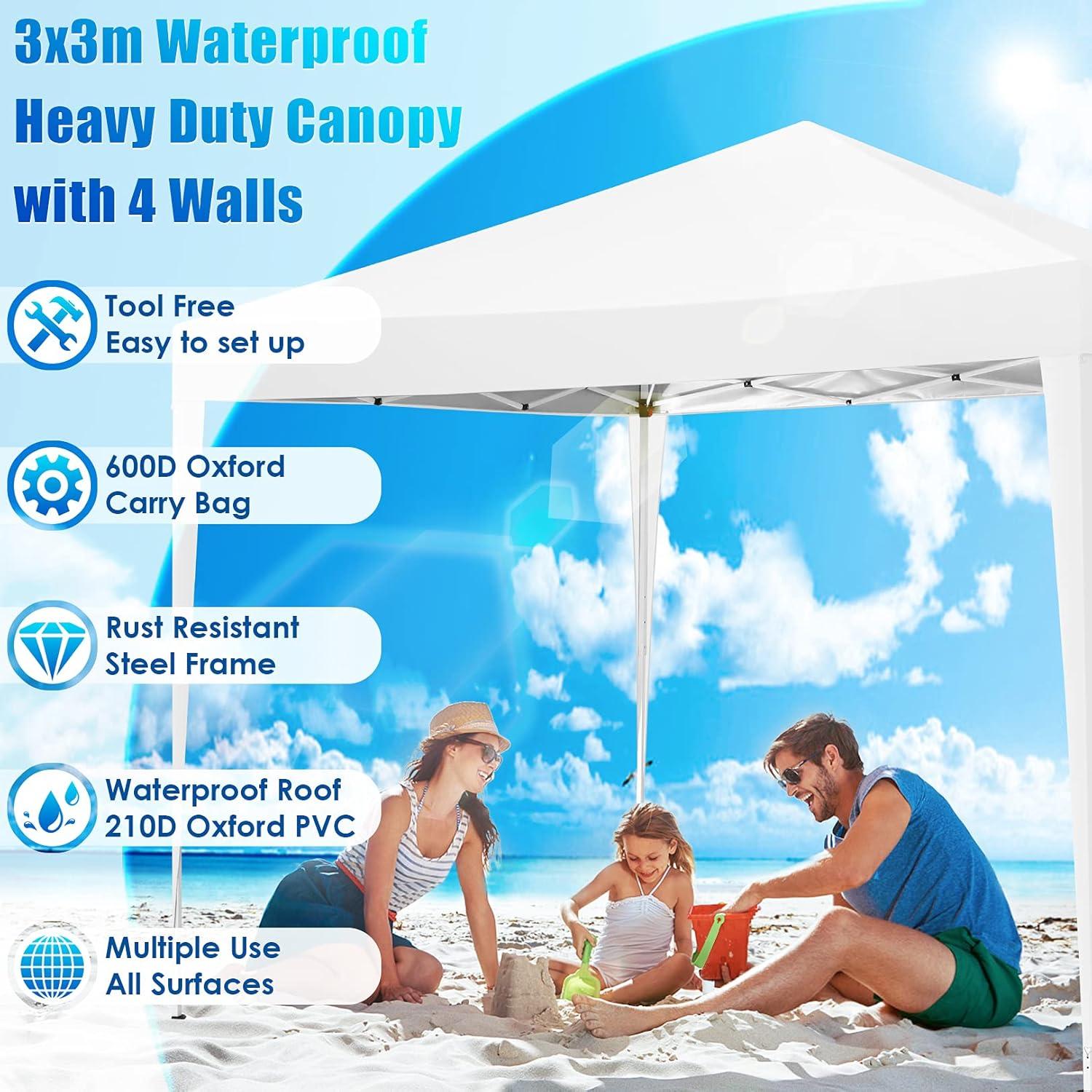 HOTEEL Canopy 10x10 Waterproof Pop up Canopy Tent with 4 Sidewalls Outdoor Event Shelter Tent for Parties Sun Shade Party Commercial Canopy with Air Vent & Carry Bag,White