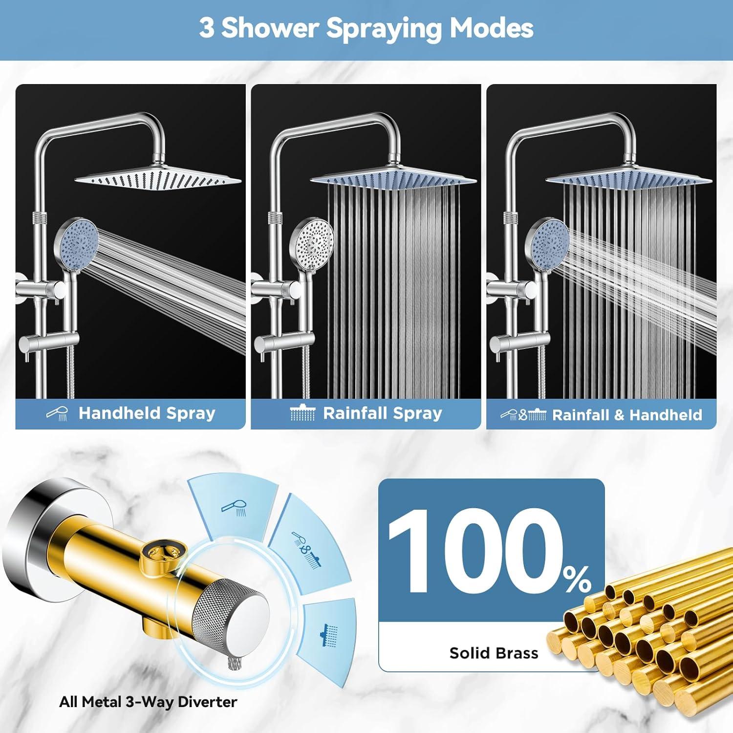 10-Inch Polished Stainless Steel Rain Shower Head with Handheld Combo