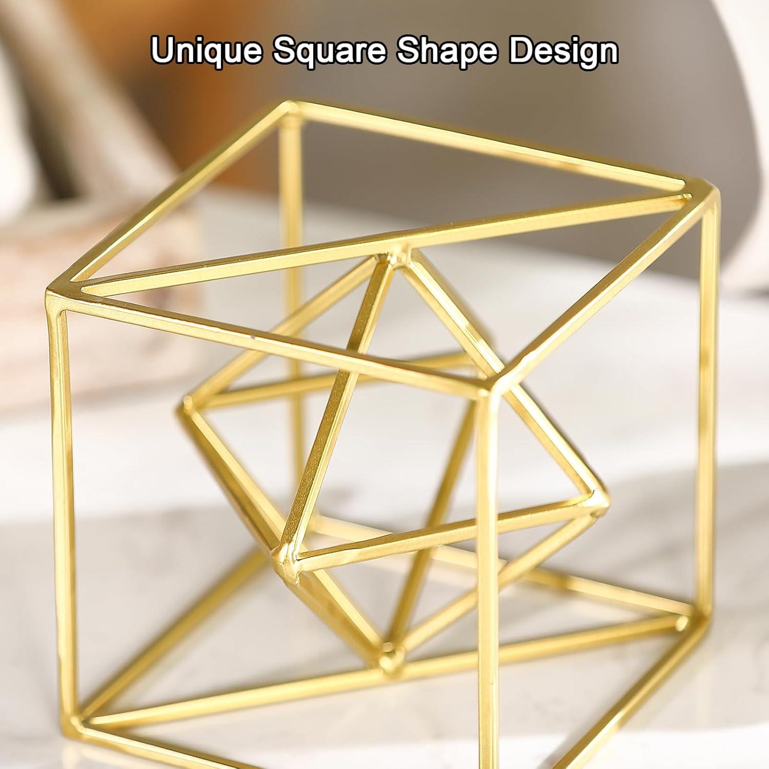 2024 Gold Metal Geometric Orb Sculpture - 4.72" Modern Square Abstract Decor for Home & Office