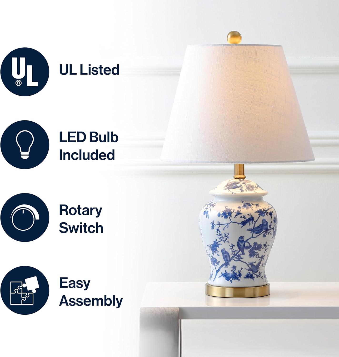 JONATHAN Y Penelope 22" French Country Cottage Ceramic/Iron Chinoiserie Ginger Jar LED Table Lamp, Navy/White