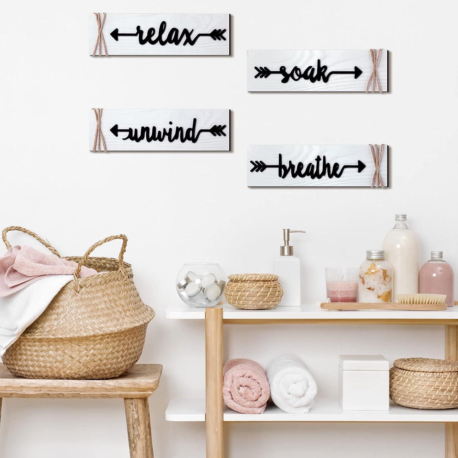 White Rustic Wood Bathroom Wall Art Set