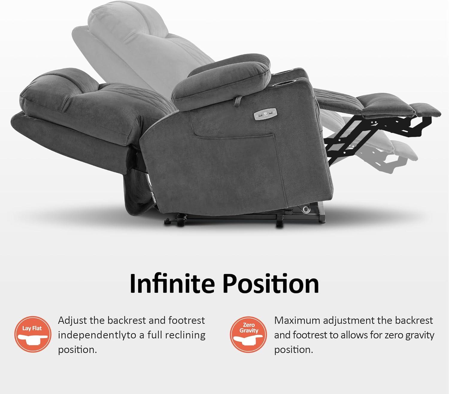 MCombo Small Size Triple Motor Power Lift Recliner Chair Sofa with Massage and Dual Heating, Adjustable Headrest for Elderly People Petite, USB Ports, Extended Footrest, Fabric 7222 (Dark Grey)