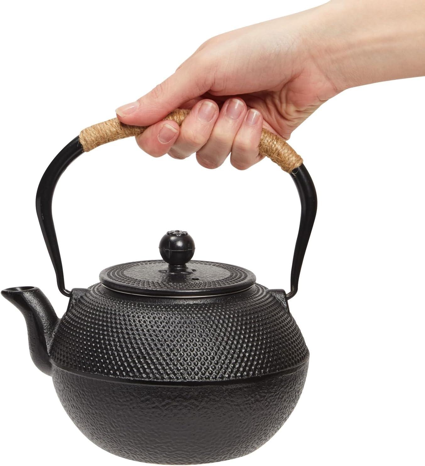 Juvale Hobnail Black Cast Iron Tea Kettle for Stovetop - Japanese Tea Pot Set with Infuser, Trivet, Warmer, 4 Teacups, 40 oz