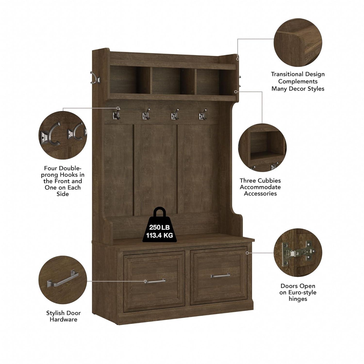 Woodland 40W Hall Tree and Shoe Bench w/ Doors in White Maple - Engineered Wood