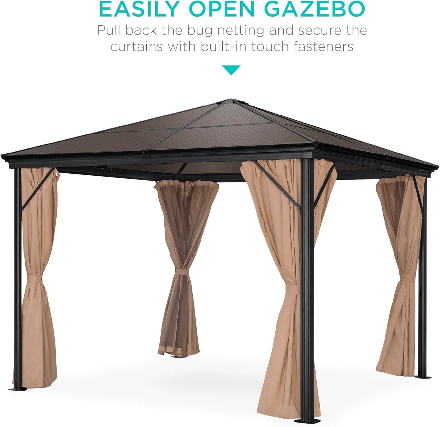 DEBLIT 10x10ft Outdoor Hardtop Square Gazebo for Backyard, Patio, Garden with Side Curtains, Mosquito Netting