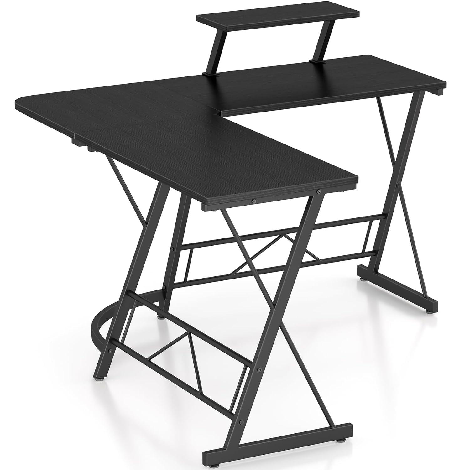 Mr Ironstone L Shaped Gaming Desk Corner Computer Desk, Home Office Desks Writing Workstation with Large Monitor Stand (51 Inch)