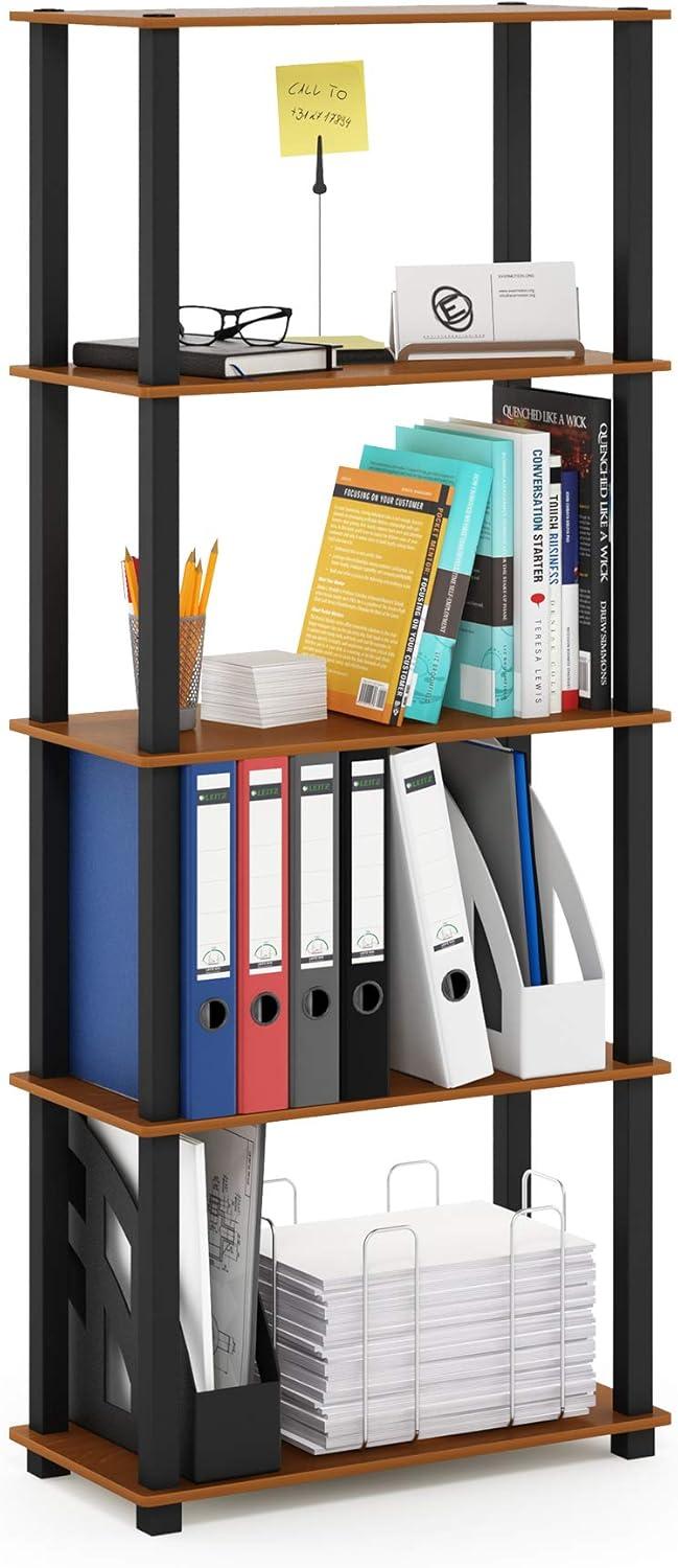 Furinno 5-Tier Tall Decorative Bookshelf Storage Bookcase Open Multipurpose Shelves Display Rack for Living Room&Home Office,Light Cherry/Black