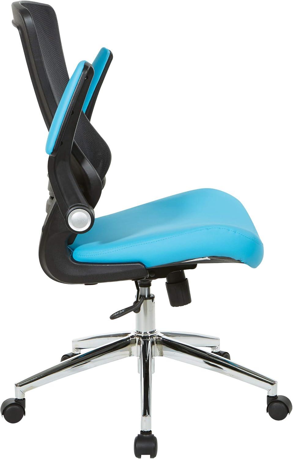 Elegant Blue Faux Leather Executive Swivel Chair with Chrome Base