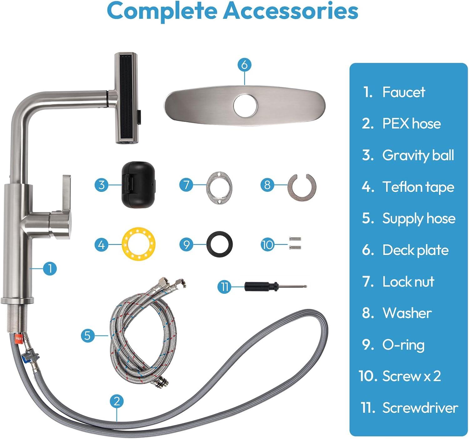 Brushed Nickel Stainless Steel Pull Down Kitchen Faucet with 3-Mode Sprayer