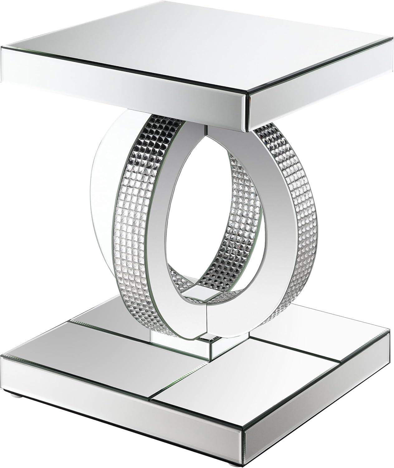 Breena Mirrored End Table with Acrylic Crystals Silver - Coaster