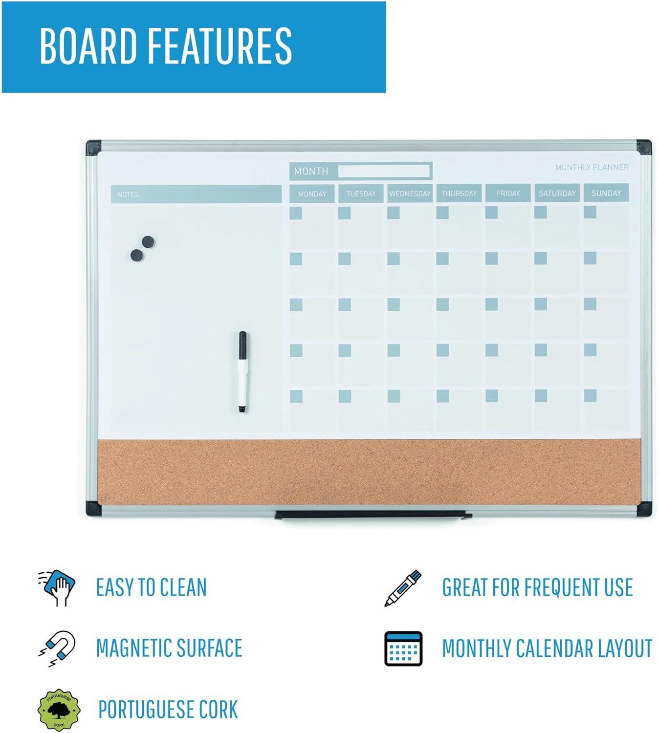 36" x 24" Magnetic Dry Erase Calendar with Corkboard